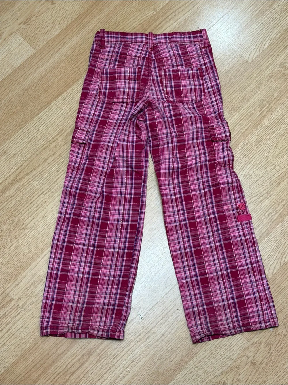 The Children’s Place Girls Pink Plaid Cargo Pants Zip Pockets Size 6X/7